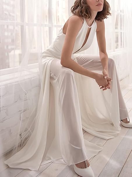 Women's Weeding Jumpsuit Elegant Sexy Lace Deep V Halter Neck Trousers
