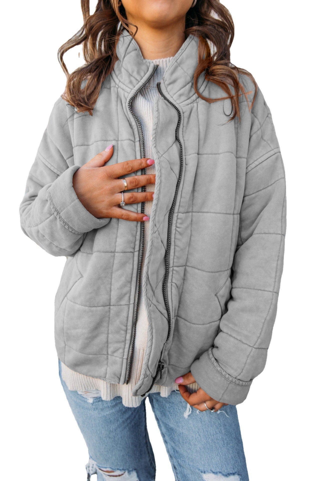 Women's short padded down jacket elegant light cotton long sleeve