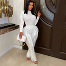 Elegant Women Jumpsuit Long Sleeve O-Neck Tank Top Fringed Trousers