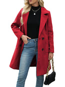 Women’s Coat Elegant Slim-Fit Mid-Length Double-Breasted Turn-Down Collar-2