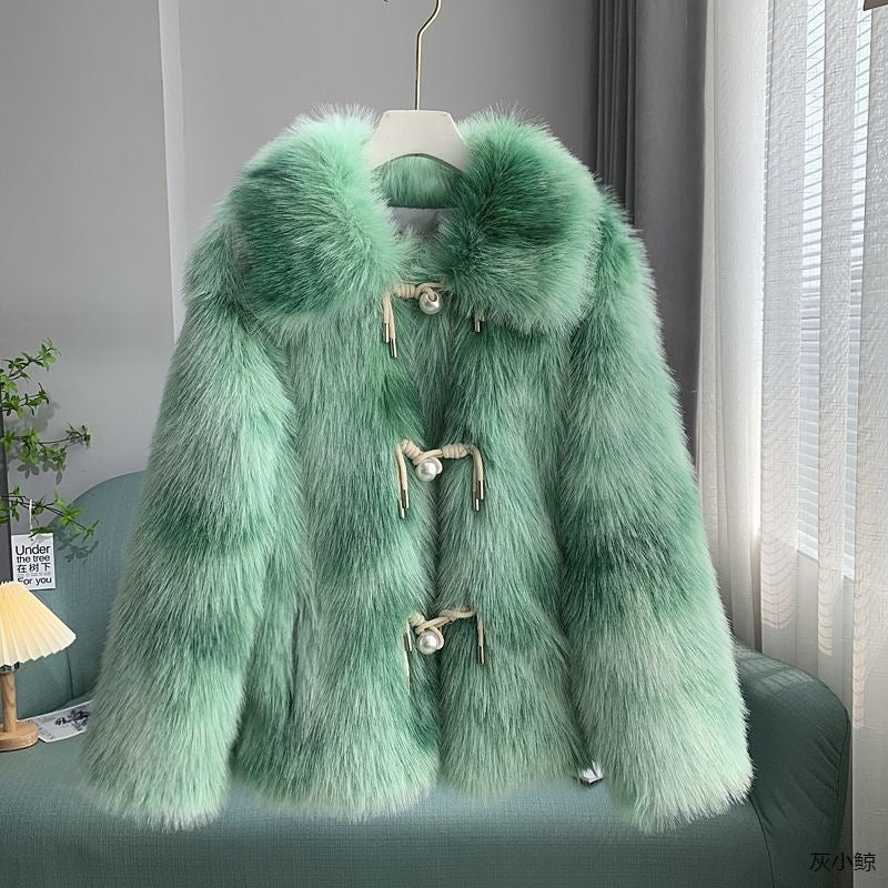 Women's coat faux fox fur elegant fashionable classic style