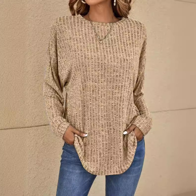 Women's sweater ribbed knit elegant round neck, casual, long sleeves