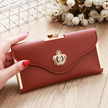 Buy yellow-brown Women's wallet long PU Leather elegant card holder purse