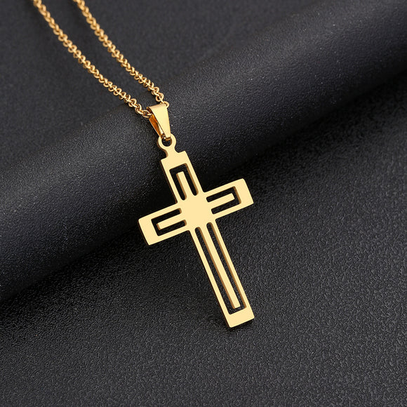 Necklace elegant cross pendant stainless steel unisex