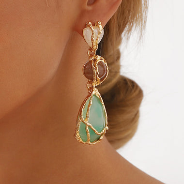 Women's earrings mesh pocket made of acrylic alloy embedded stones