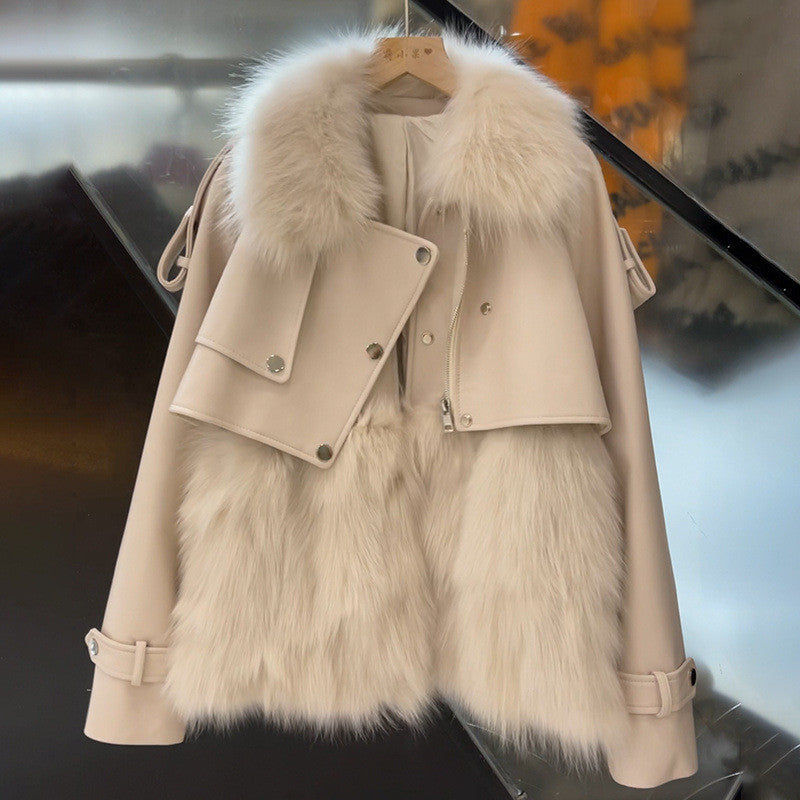 Women's coat luxury patchwork elegant faux fox fur warm thick