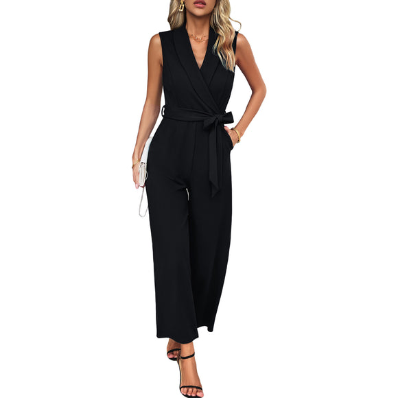 Women's Jumpsuit Elegant V Neck Sleeveless Wide Leg Long Party Work