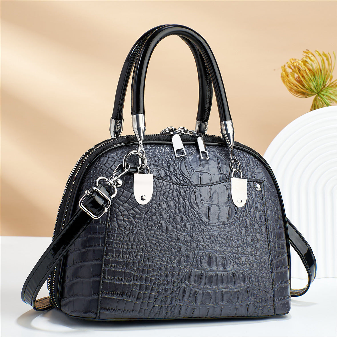 Women's handbag leather crocodile pattern retro luxury shoulder strap