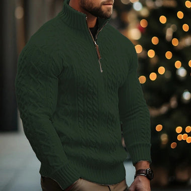 Comprar verde Suéter de punto con media cremallera color liso trenzado y grueso