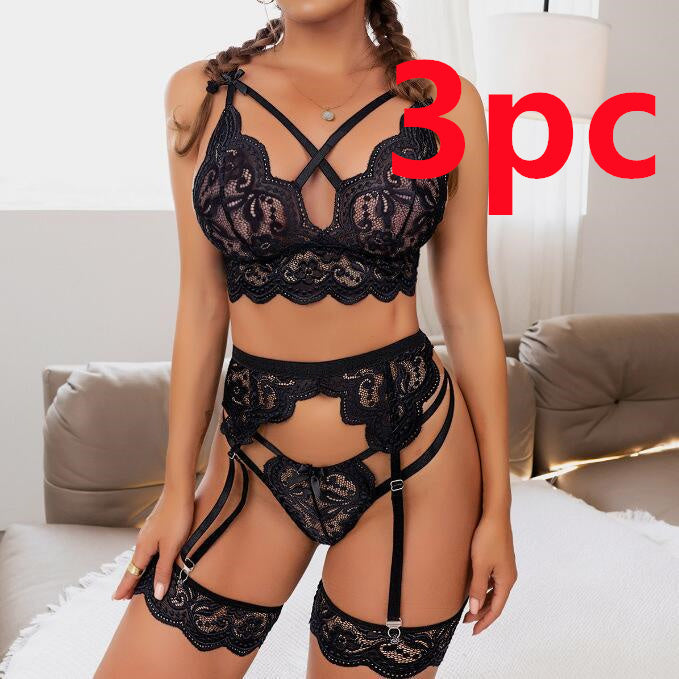 Women's lingerie set sexy multicolor transparent lace slit seductive