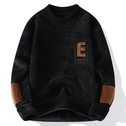 Buy h707-black Men’s Knitted Sweater Pullover  Plus Fleece Thick Warm Winter