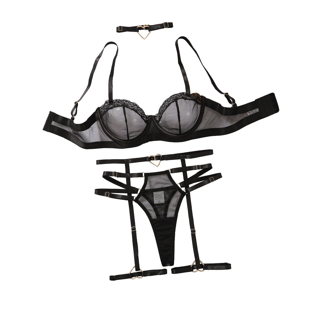 Women's lingerie set four piece Mesh Love with metal buckle