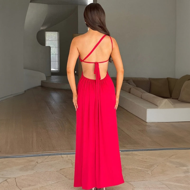 Women's dress long split elegant lace-up and backless