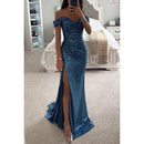 Women's Elegant Split Sequin Evening Dress Off Shoulder