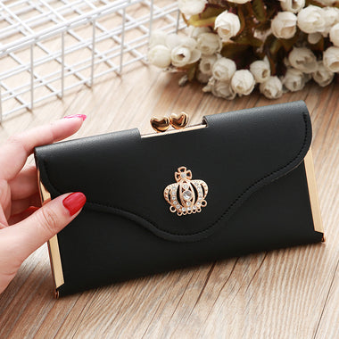 Buy black Women's wallet long PU Leather elegant card holder purse
