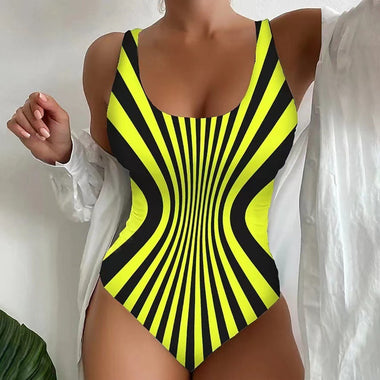 Women's swimsuit one-piece elegant striped printed