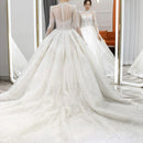 Wedding Dress Lace with appliques, train, long sleeve, peals