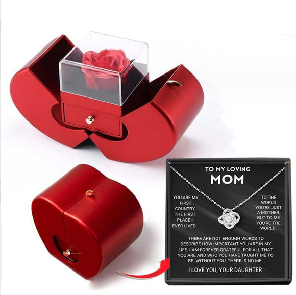 Luxury Red Apple Jewelry Box with Eternal Rose & Gift Necklace