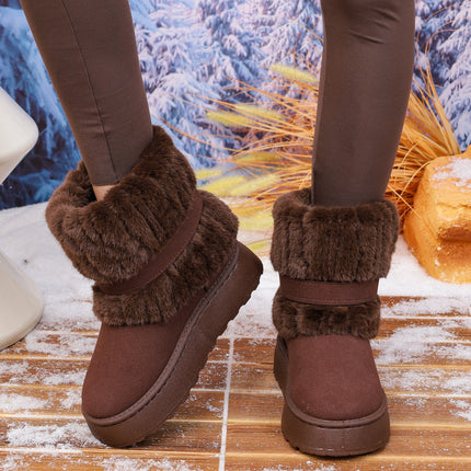 Buy coffee Women's Ankle Boots elegant Plus Size Snow Fleece Lined Warm Non-Slip