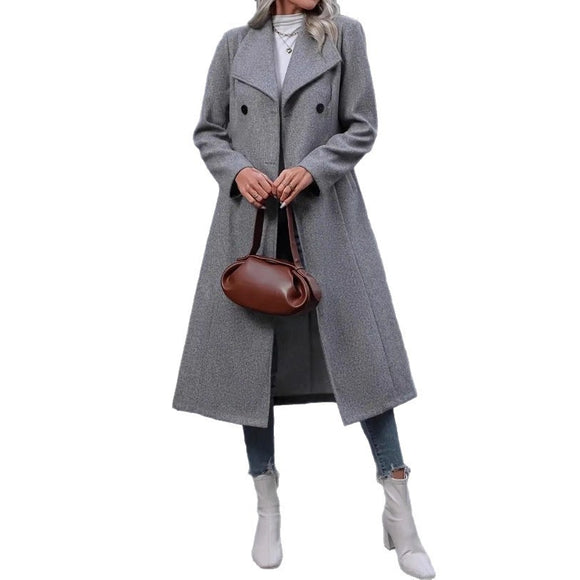 Women's Elegant Woolen Coat Long Slim Fit Warm