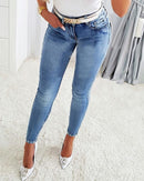 Women's slim jeans elegant , pearls, butterfly, sticky flower, sexy