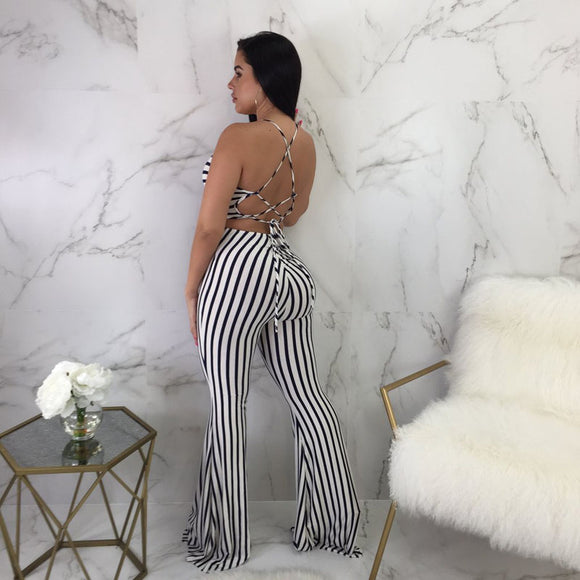 Women's Jumpsuit Elegant Striped Slim Fit Backless Romper