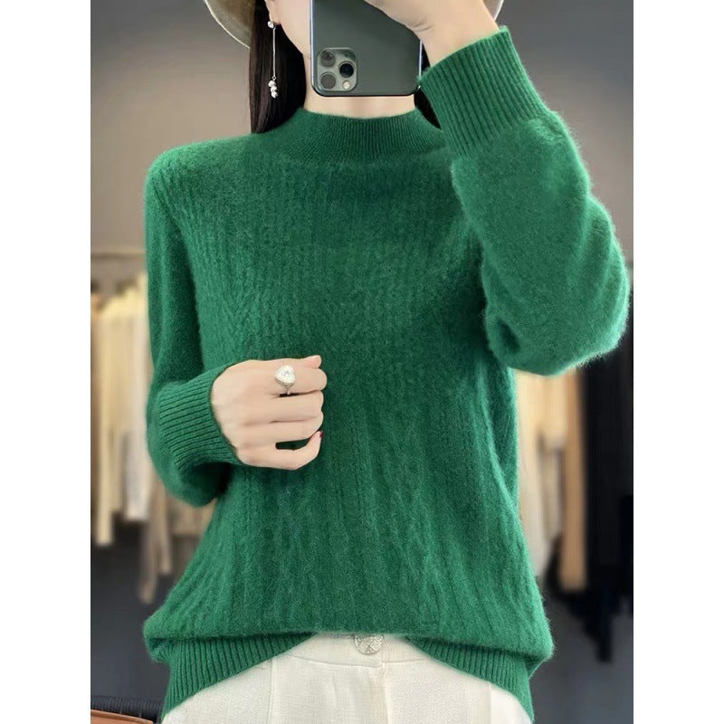 Women's sweater knitted stand collar, solid color, comfortable, warm