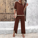 Women's Sets Elegant Striped Knitted Sexy Summer Top Straight Trousers-8