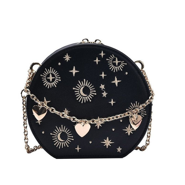 Women's bag round messenger elegant embroidered crossbody chain