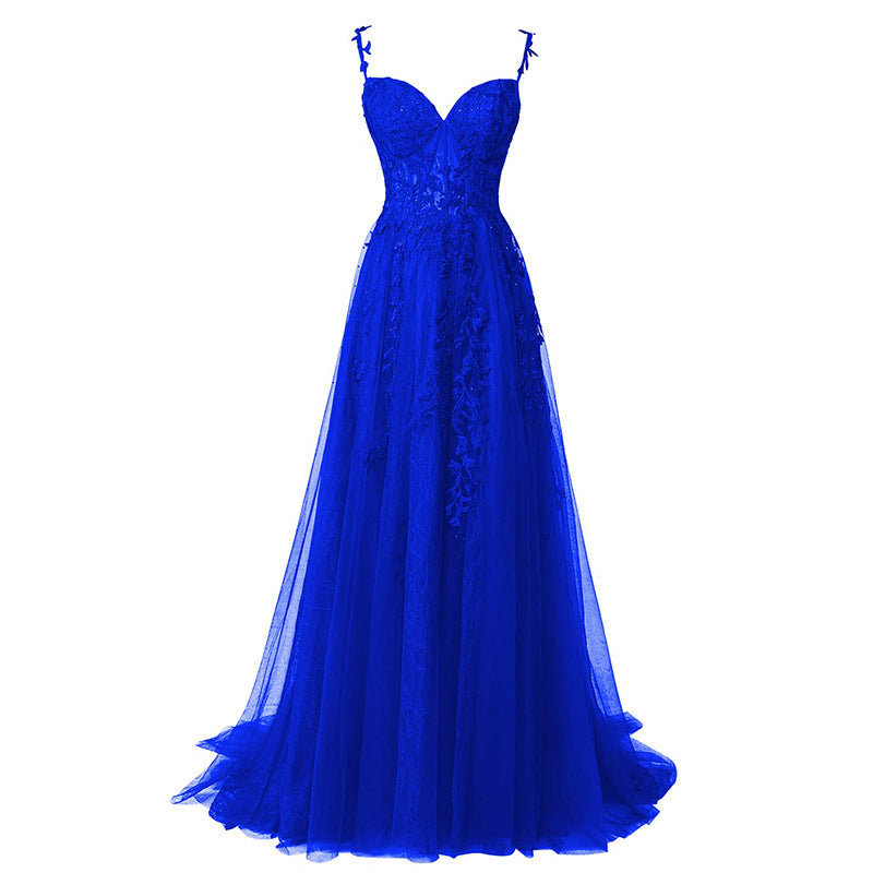 Women's dress princess in lace and Tulle, with appliques, slit skirt