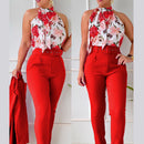 Women's Set Elegant Floral Two Piece Halter Top High Waist Pants-5