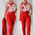 Women's Set Two Piece Pants Floral Top Halter High Waist 