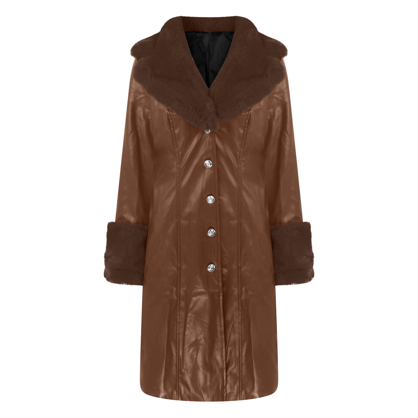 Women's coat leather fur collar elegant zipper polyurethane jacket