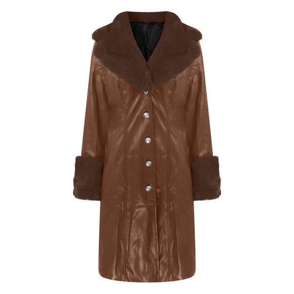 Women's coat leather fur collar elegant zipper polyurethane jacket