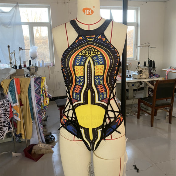 Women's swimwear one-piece elegant ethnic print