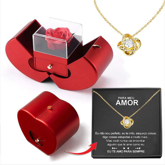 Luxury Red Apple Jewelry Box with Eternal Rose & Gift Necklace