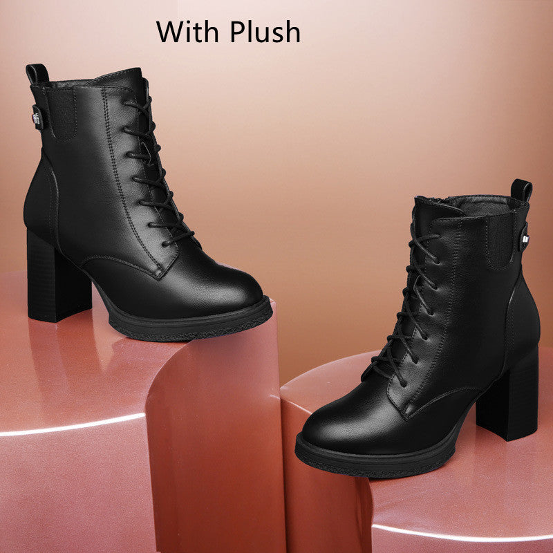 Women's Boots square high heels, lace-up, comfortable elegant