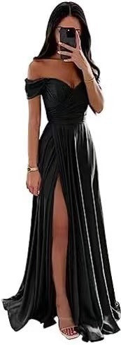 Women's dress evening Backless long slit on the side off shoulder elegant