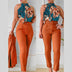 Women's Set Two Piece Pants Floral Top Halter High Waist 