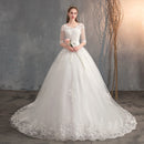 Wedding Dress long lace elegant, mid-length sleeves, embroidered train