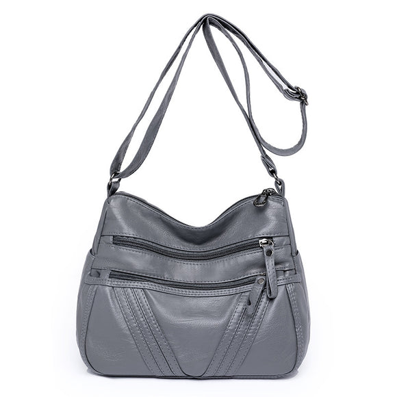 Women's crossbody soft leather elegant multi-pocket casual shoulder bag
