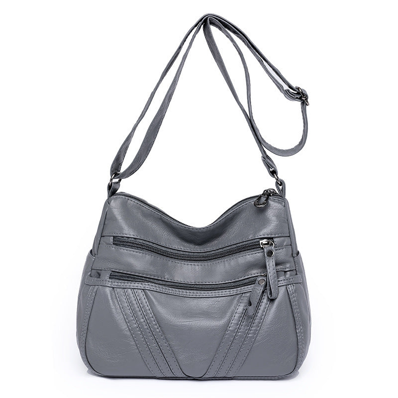 Women's crossbody soft leather elegant multi-pocket casual shoulder bag