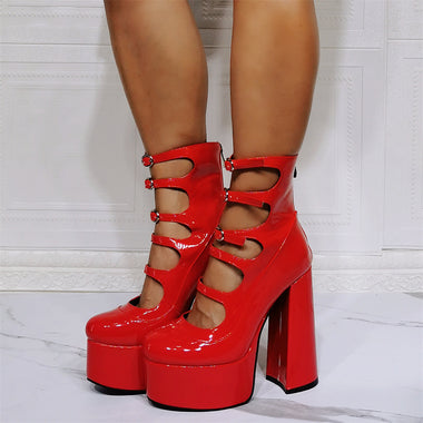 Acheter rouge Bottines élégantes à talons hauts pour femmes escarpins imperméables à brides multiples et respirants