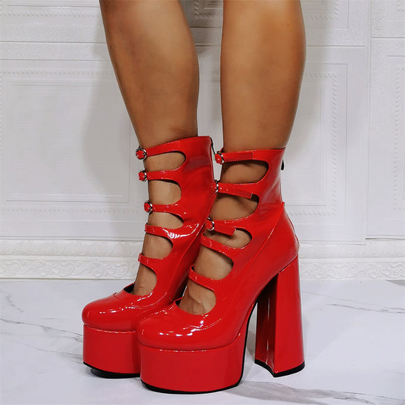 Women's Ankle Boots Elegant High Heel Breathable Multi Strap Waterproof Pumps