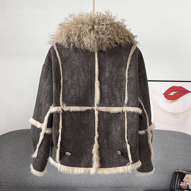 Women's coat elegant in rabbit fur sheepskin collar warm streetwear