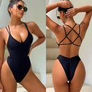 Women's Swimwear one-piece elegant cross bandage Monokini