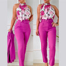 Women's Set Elegant Floral Two Piece Halter Top High Waist Pants-4