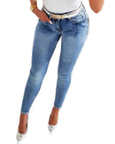 Women's slim jeans elegant , pearls, butterfly, sticky flower, sexy