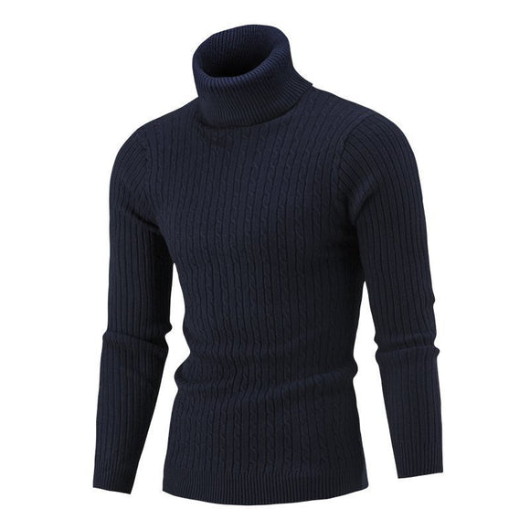 Men's sweater pullover knit casual retro twisted flower turtleneck