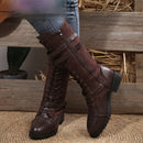 Women’s Mid Boots Square Heel Elegant Round Toe Rivet Belt Buckle-7